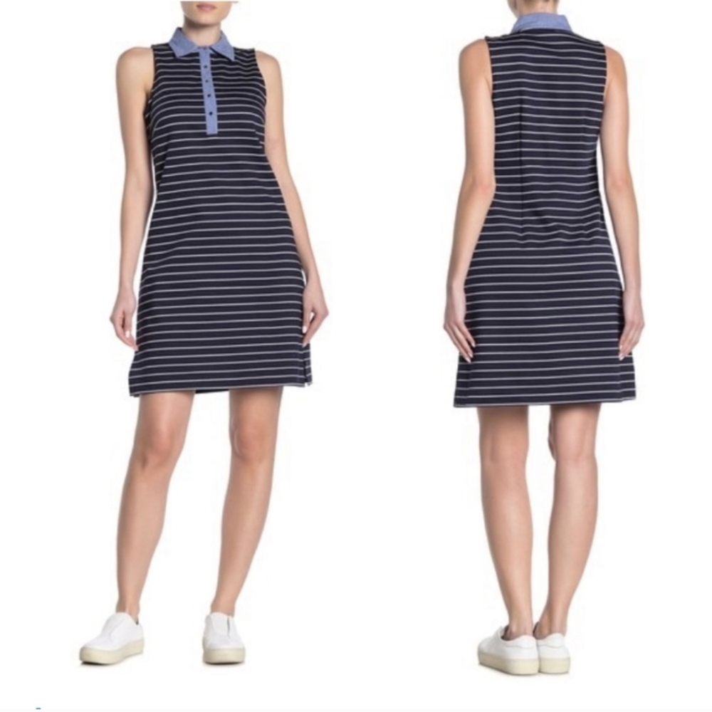 Eliza J Striped Collared Shirt Dress Sz 4P EUC